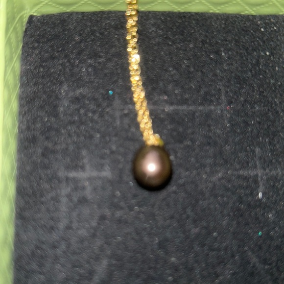 Black Freshwater Pearl 17” Gold Plated over Silver 16” Necklace - Picture 5 of 5